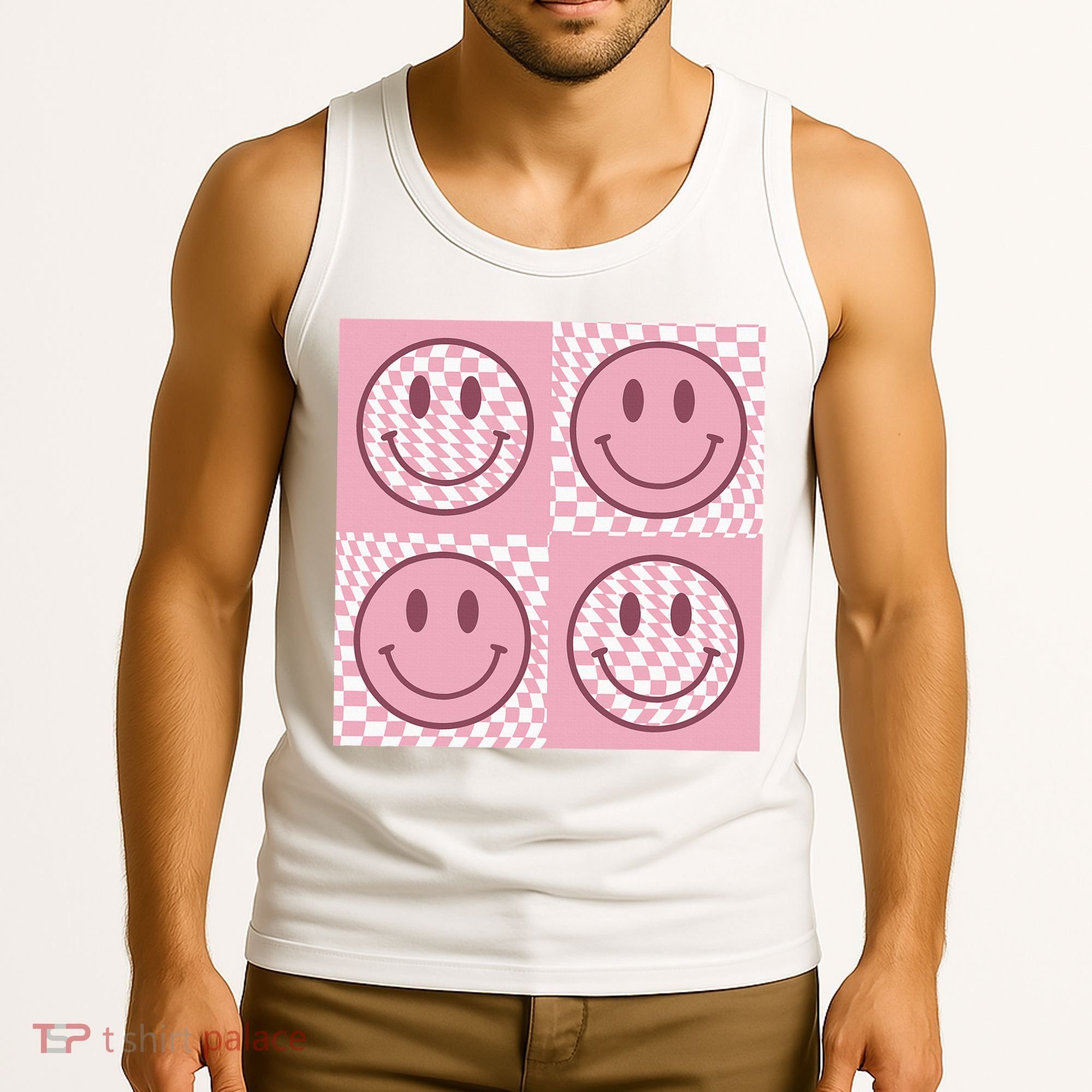 Funny Face Shirt Checkered Pattern Smile Face Meme Trendy Tank Top