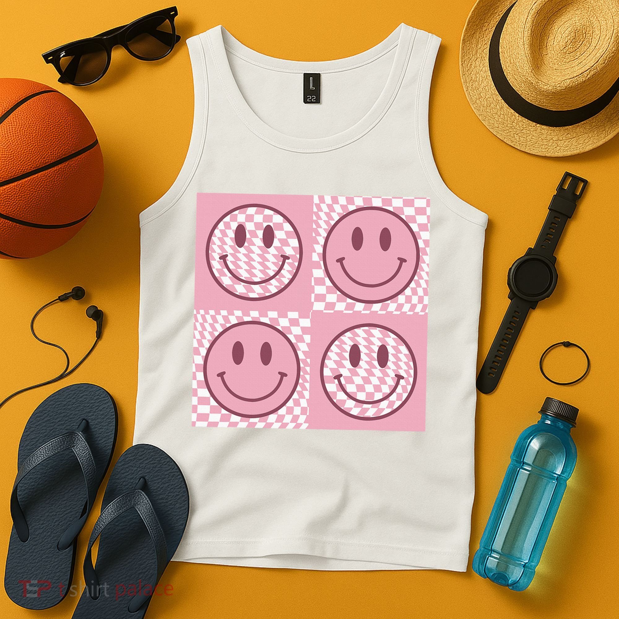 Funny Face Shirt Checkered Pattern Smile Face Meme Trendy Tank Top
