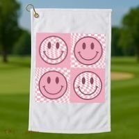 Funny Face Shirt Checkered Pattern Smile Face Meme Trendy Golf Towel thumb 1