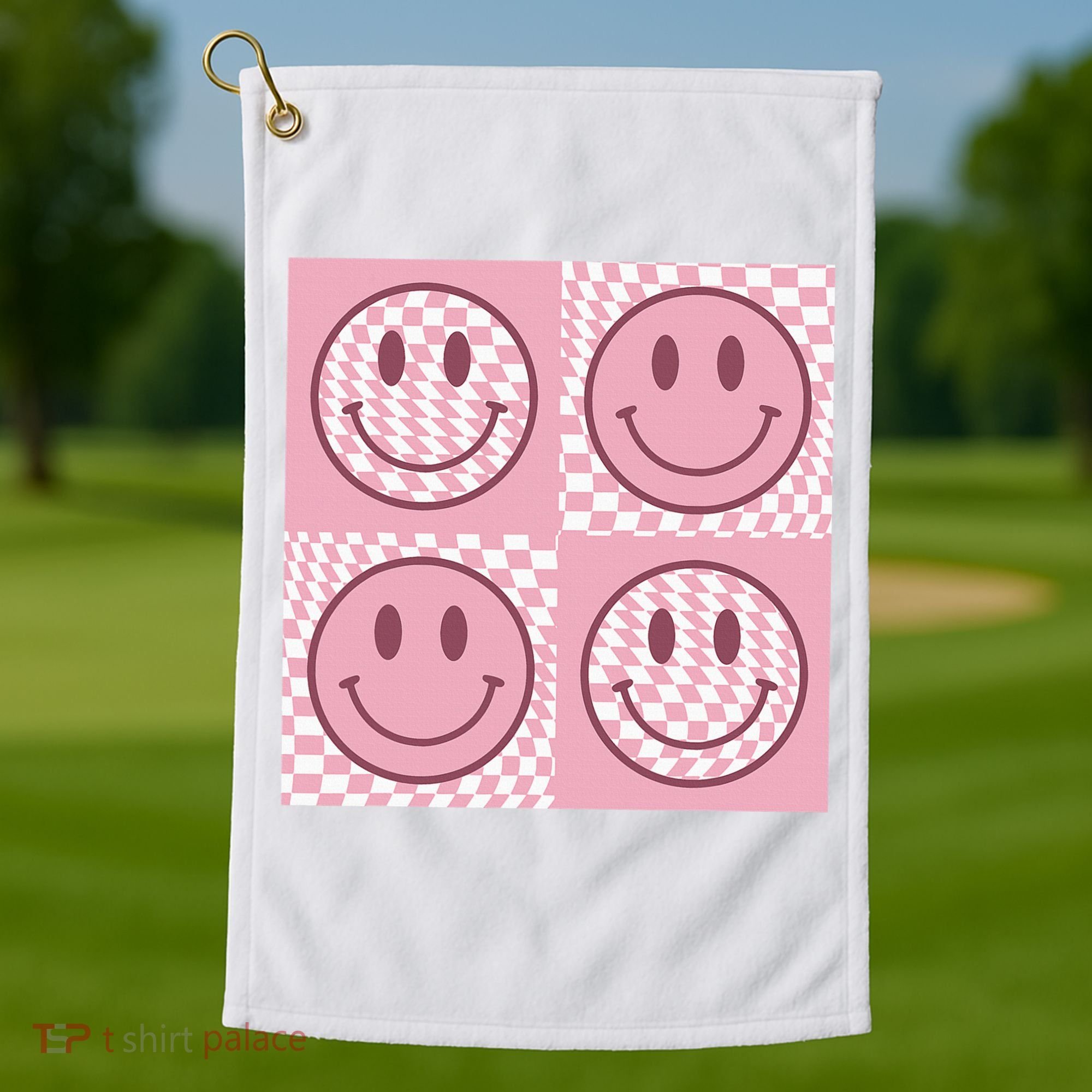 Funny Face Shirt Checkered Pattern Smile Face Meme Trendy Golf Towel
