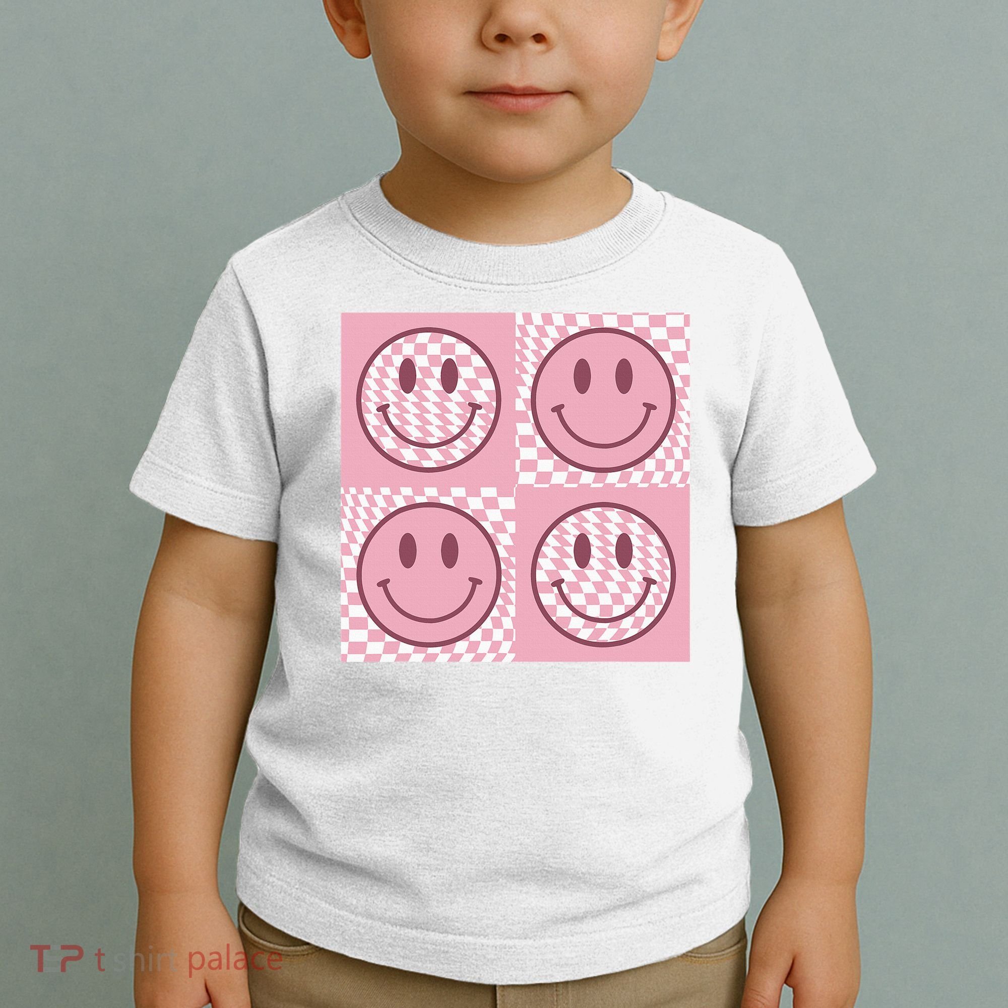 Funny Face Shirt Checkered Pattern Smile Face Meme Trendy Toddler T-Shirt