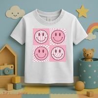 Funny Face Shirt Checkered Pattern Smile Face Meme Trendy Toddler T-Shirt thumb 3