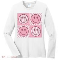 Funny Face Shirt Checkered Pattern Smile Face Meme Trendy Women's Long Sleeve Shirt thumb 0