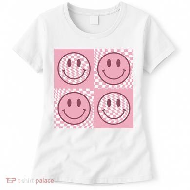 Funny Face Shirt Checkered Pattern Smile Face Meme Trendy Women's T-Shirt