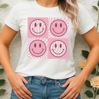 Funny Face Shirt Checkered Pattern Smile Face Meme Trendy Women's T-Shirt thumb 2