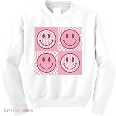 Funny Face Shirt Checkered Pattern Smile Face Meme Trendy Kids Sweatshirt
