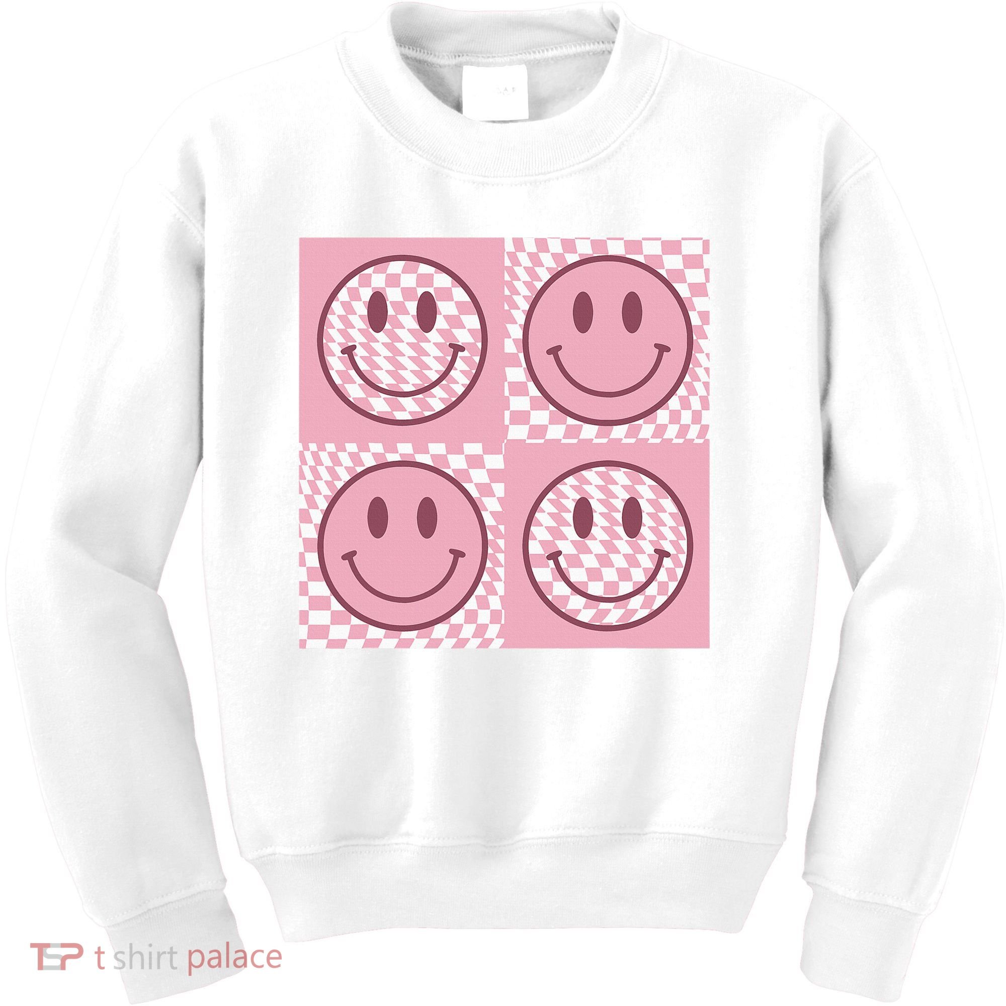 Funny Face Shirt Checkered Pattern Smile Face Meme Trendy Kids Sweatshirt
