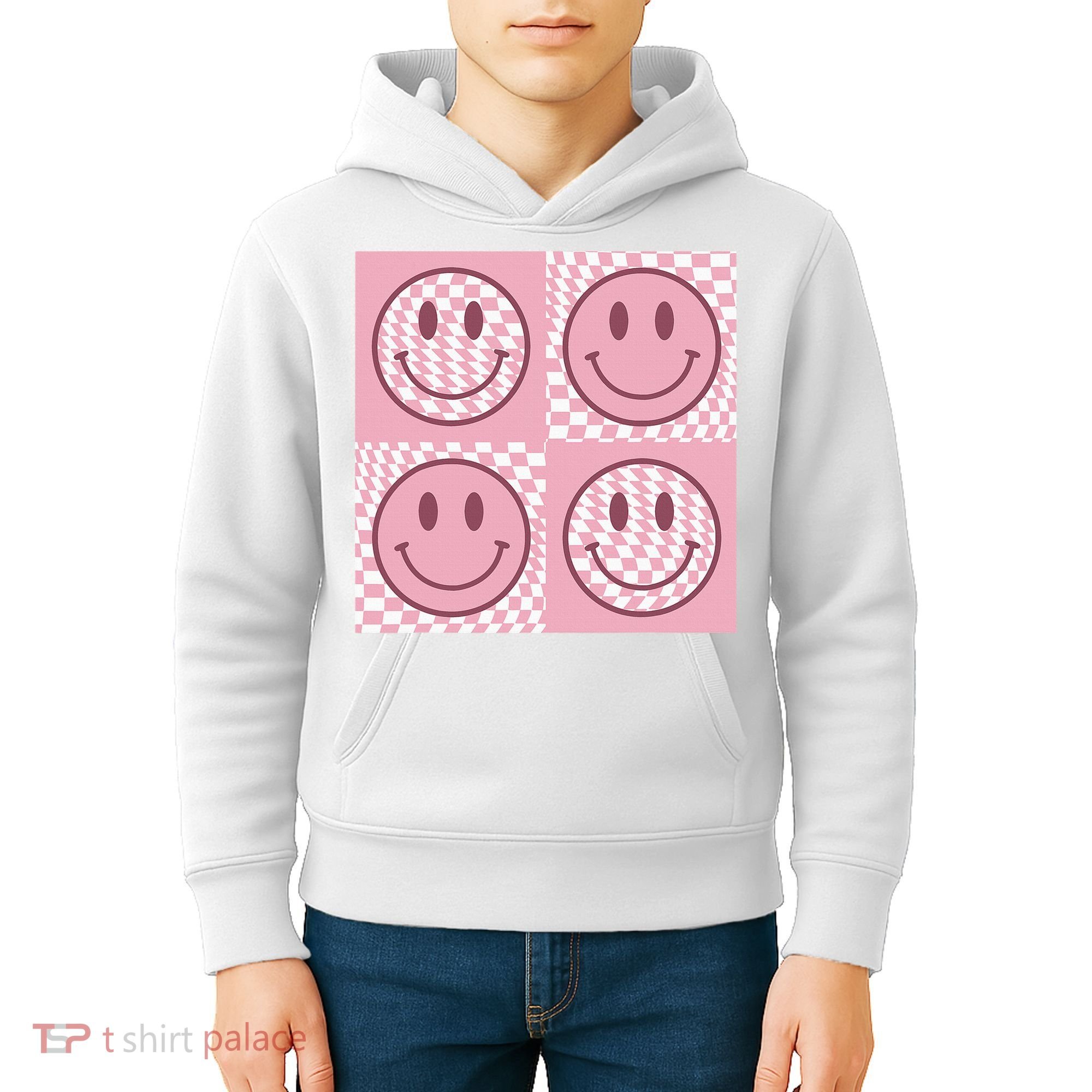 Funny Face Shirt Checkered Pattern Smile Face Meme Trendy Kids Hoodie