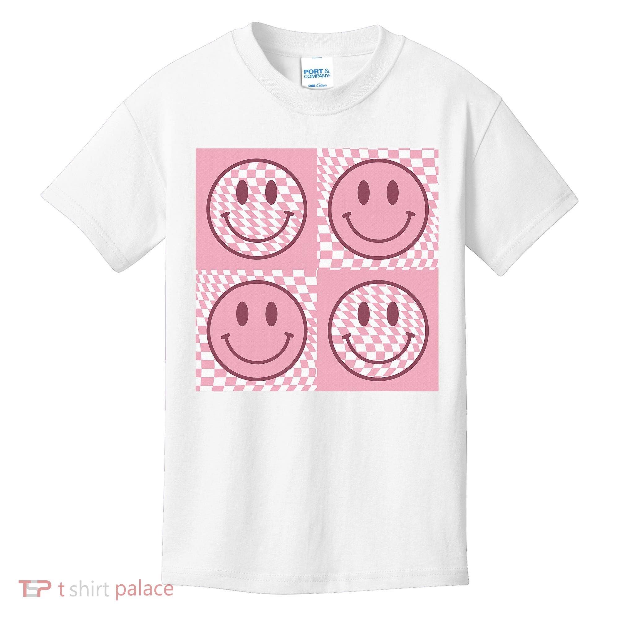 Funny Face Shirt Checkered Pattern Smile Face Meme Trendy Kids T-Shirt