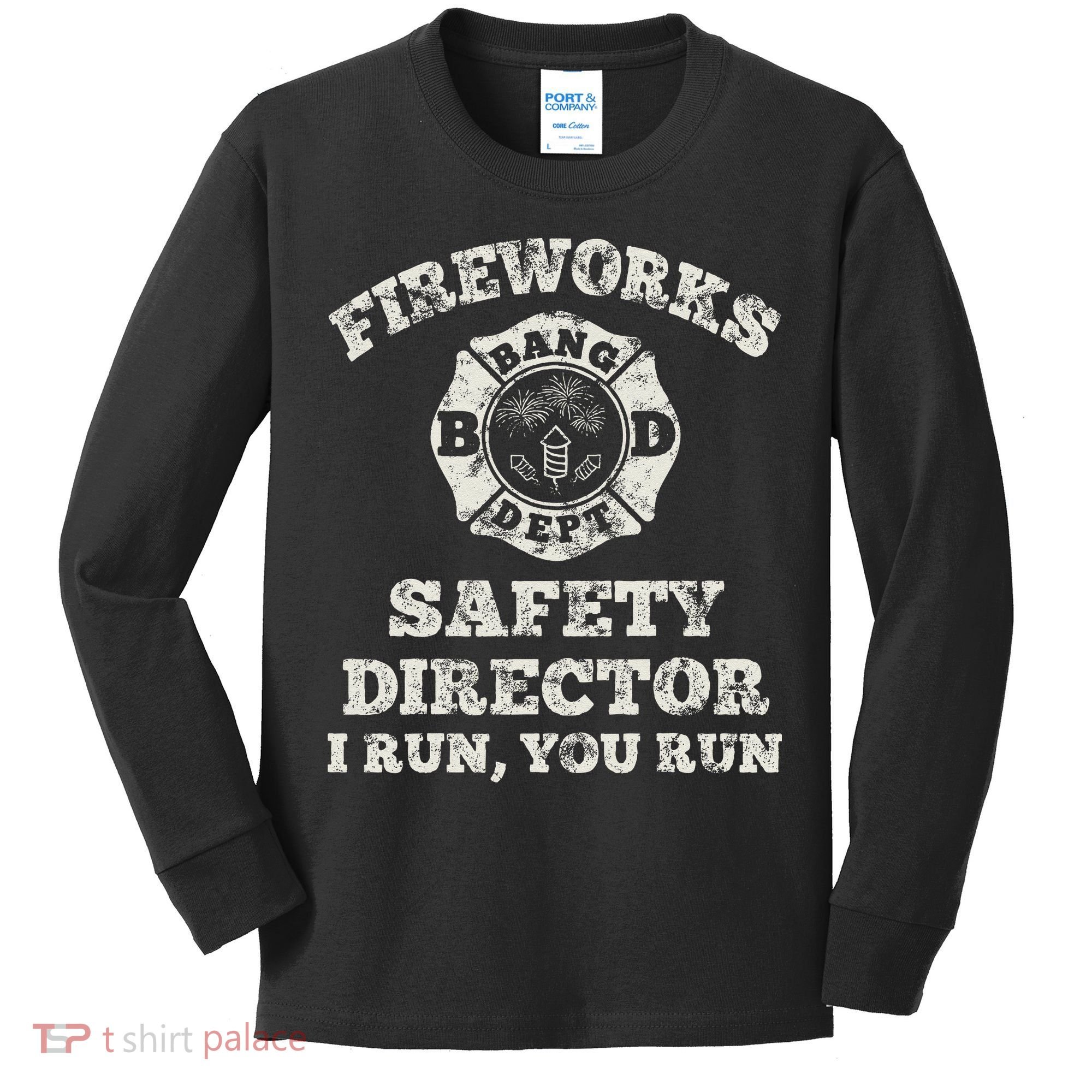 Funny Fireworks Safety Director Firefighter America Red Pyro Kids Long Sleeve Shirt