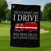 Funny Firefighter That's What I Do I Drive Wee Woo Truck Golf Towel thumb 1