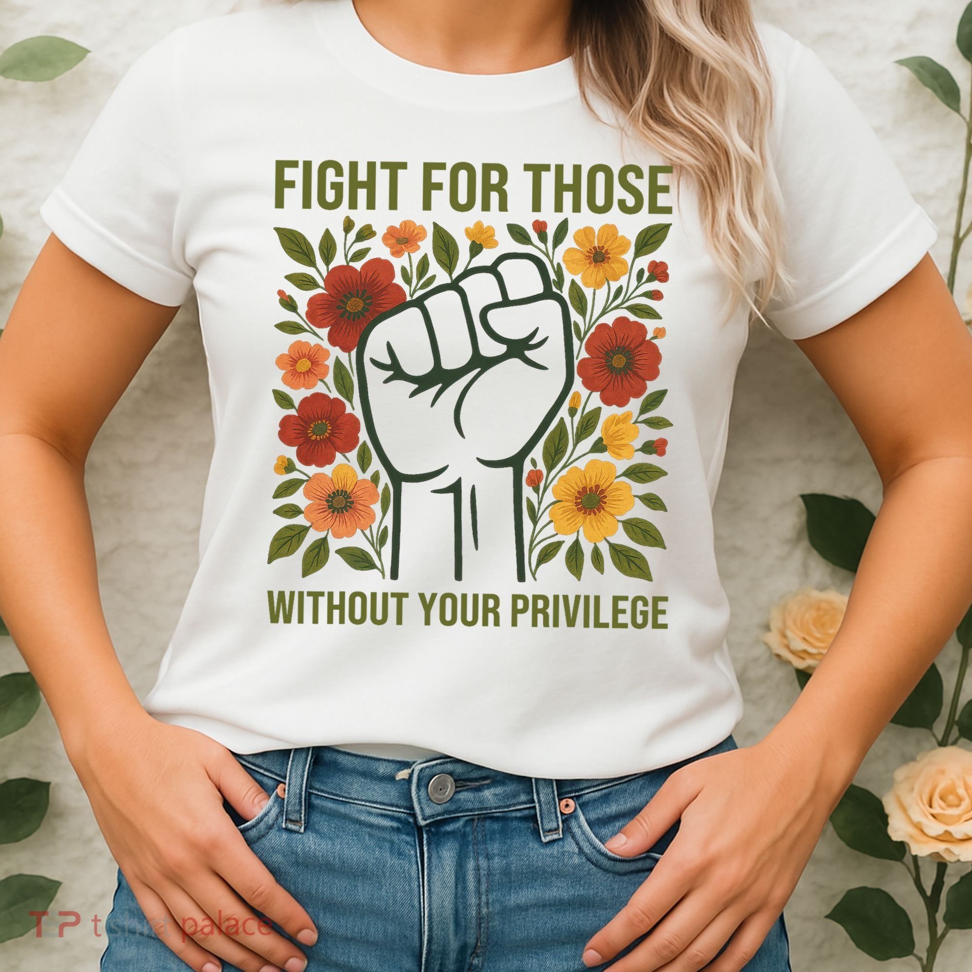 Fight For Those Without Your Privilege Quote Subtle Flower Women's T-Shirt