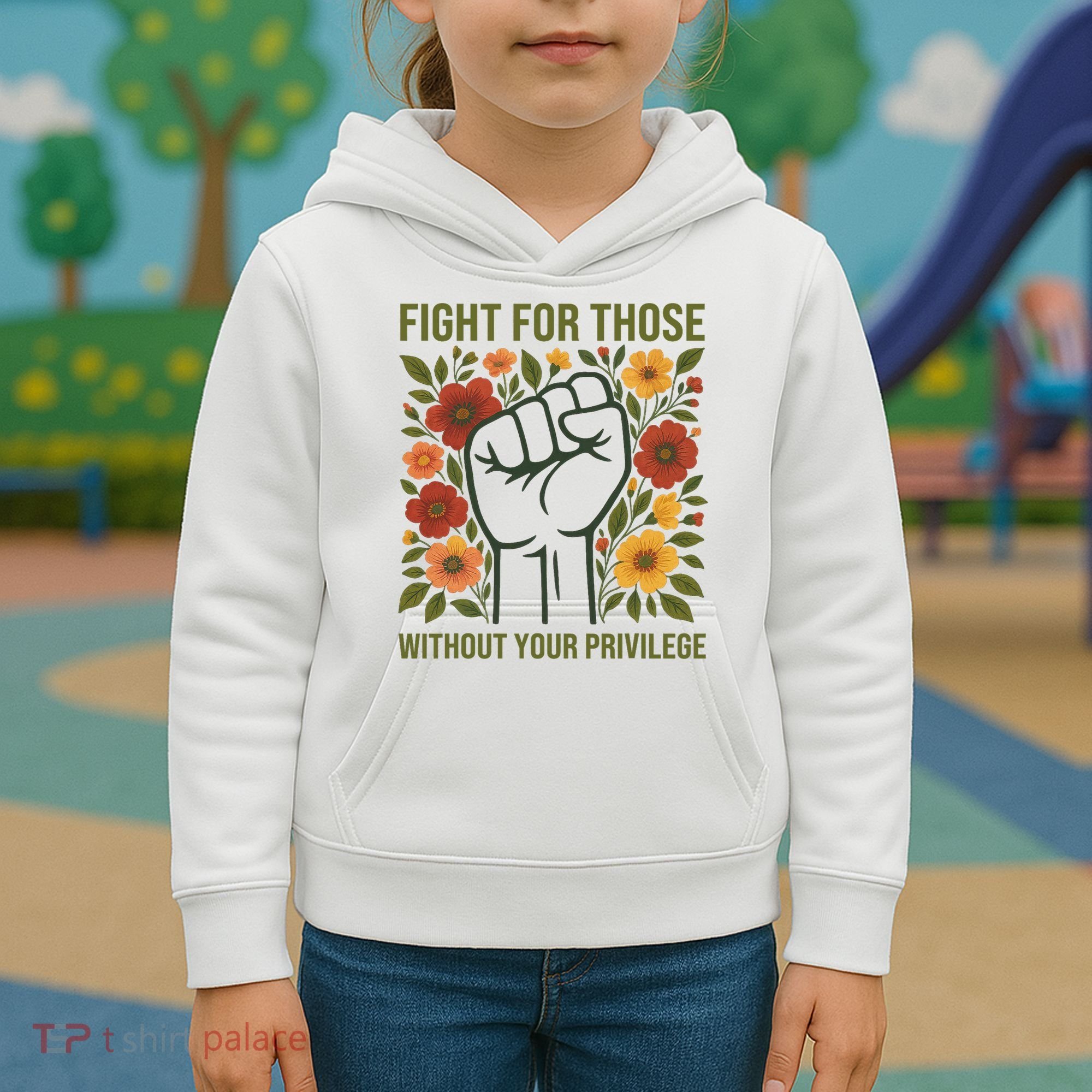 Fight For Those Without Your Privilege Quote Subtle Flower Kids Hoodie