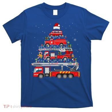 Firefighter Fire Truck Christmas Tree Lights Santa Fireman T-Shirt