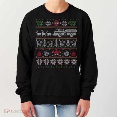 Firefighter Fire Truck Pulled By Reindeer Ugly Christmas Gift Women's Sweatshirt