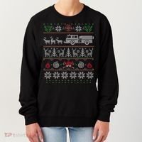 Firefighter Fire Truck Pulled By Reindeer Ugly Christmas Gift Women's Sweatshirt thumb 0