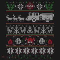 Firefighter Fire Truck Pulled By Reindeer Ugly Christmas Gift USA-Made Doggie Bandana thumb 2
