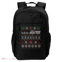 Firefighter Fire Truck Pulled By Reindeer Ugly Christmas Gift Backpack thumb 0