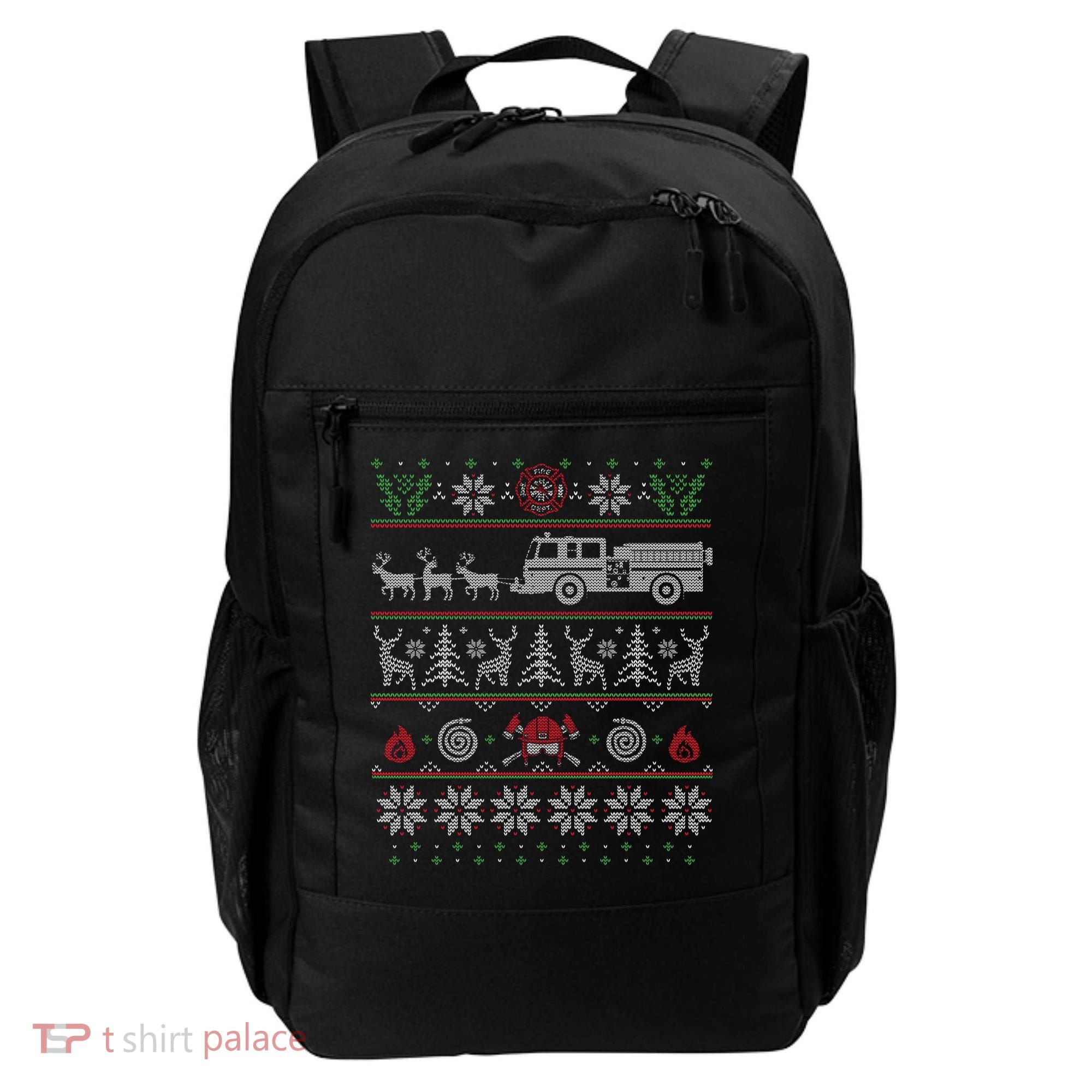 Firefighter Fire Truck Pulled By Reindeer Ugly Christmas Gift Backpack