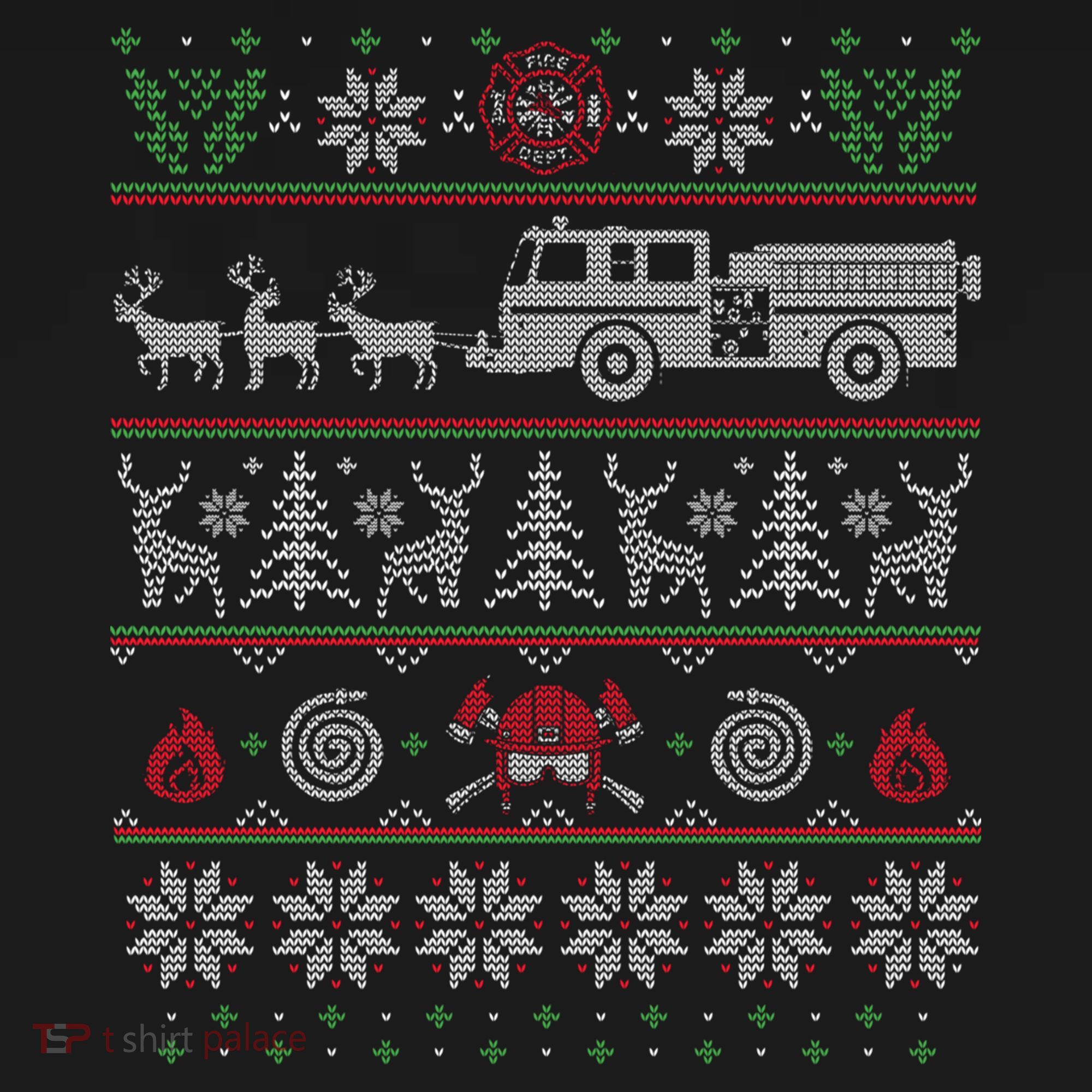 Firefighter Fire Truck Pulled By Reindeer Ugly Christmas Gift Bucket Hat