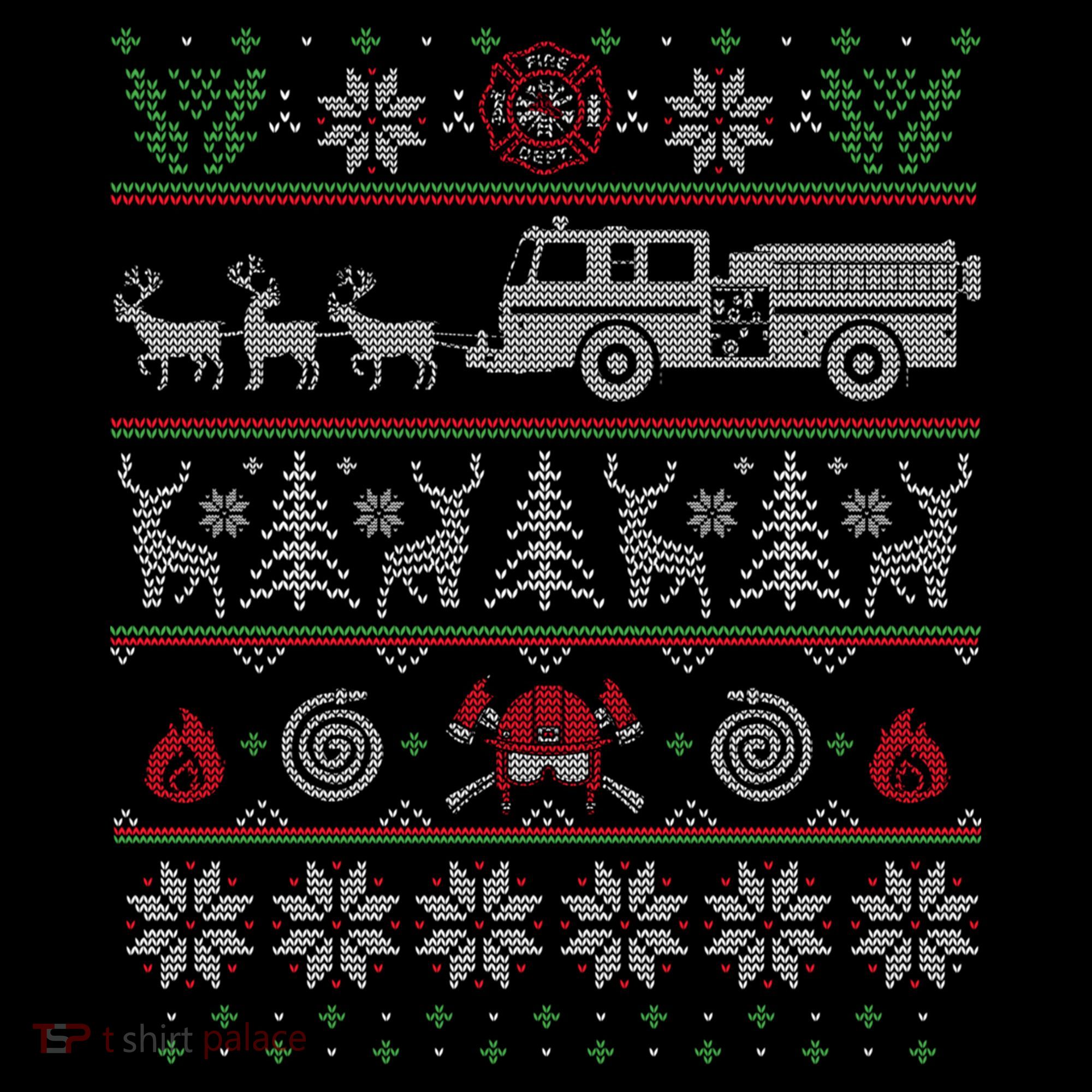 Firefighter Fire Truck Pulled By Reindeer Ugly Christmas Gift Coffee Mug