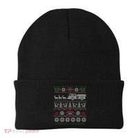 Firefighter Fire Truck Pulled By Reindeer Ugly Christmas Gift Beanie thumb 0