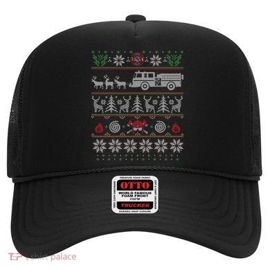 Firefighter Fire Truck Pulled By Reindeer Ugly Christmas Gift Hat