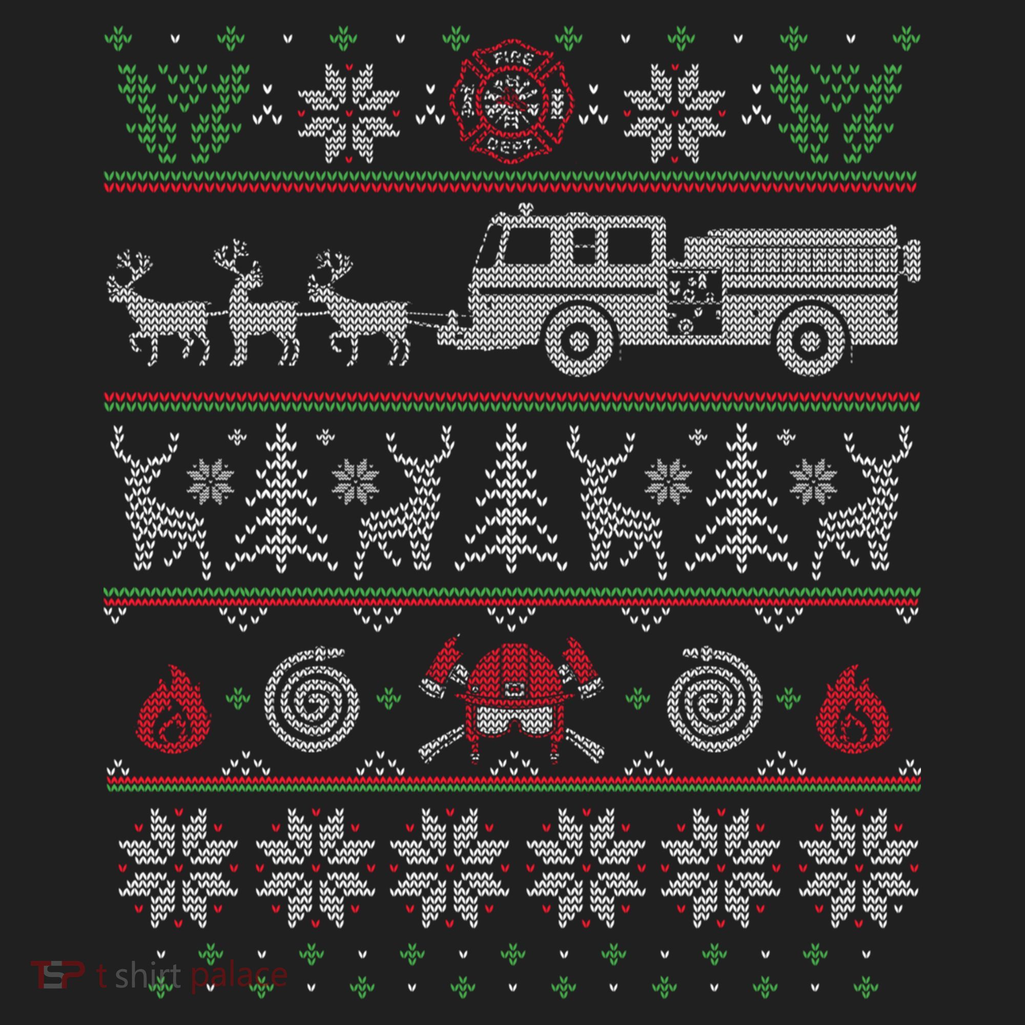 Firefighter Fire Truck Pulled By Reindeer Ugly Christmas Gift Hat