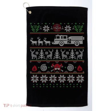 Firefighter Fire Truck Pulled By Reindeer Ugly Christmas Gift Golf Towel