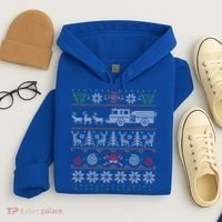 Firefighter Fire Truck Pulled By Reindeer Ugly Christmas Gift Hoodie thumb 4