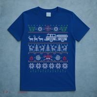 Firefighter Fire Truck Pulled By Reindeer Ugly Christmas Gift T-Shirt thumb 5