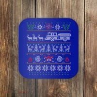 Firefighter Fire Truck Pulled By Reindeer Ugly Christmas Gift Coaster thumb 0