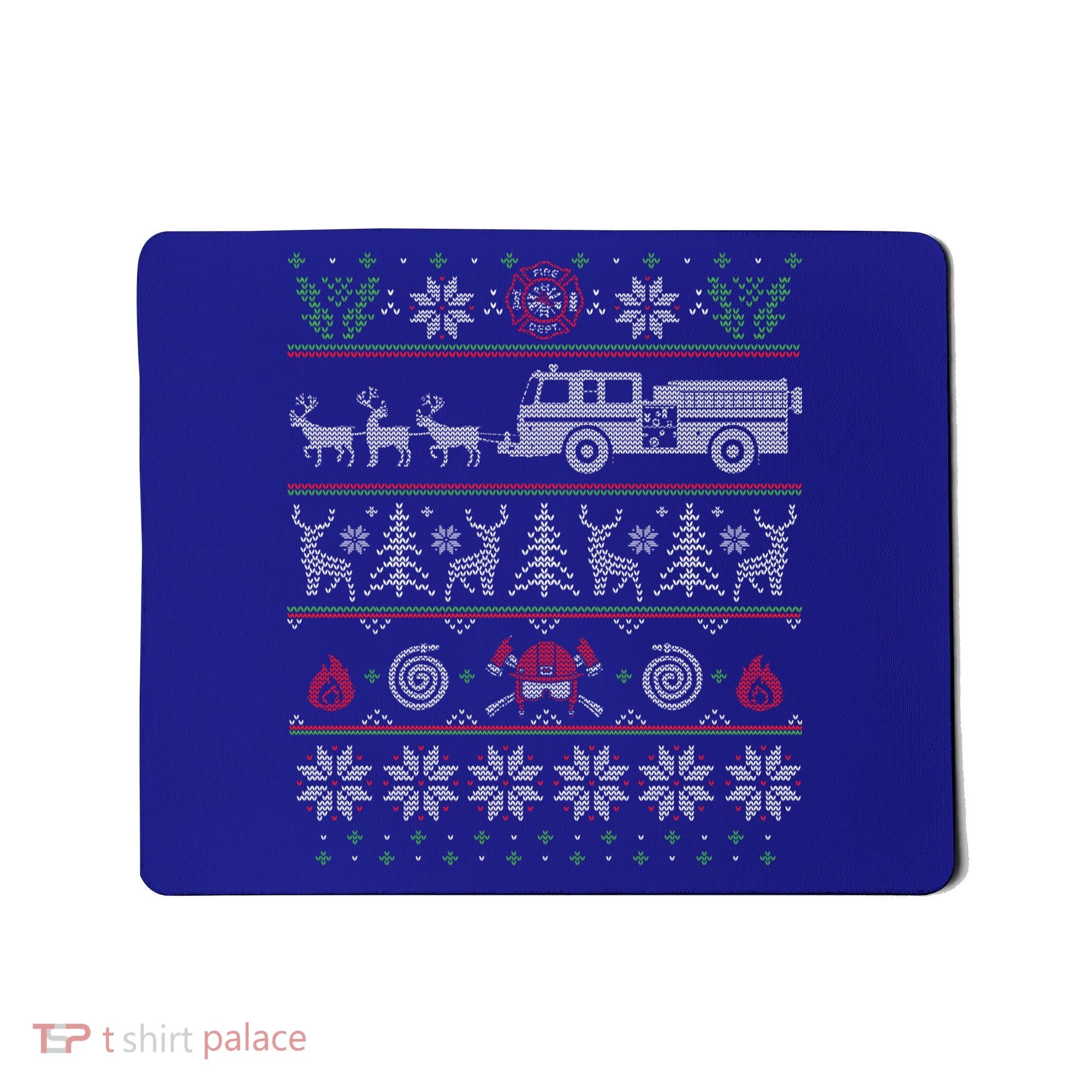 Firefighter Fire Truck Pulled By Reindeer Ugly Christmas Gift Mousepad