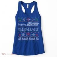 Firefighter Fire Truck Pulled By Reindeer Ugly Christmas Gift Women's Tank Top thumb 0
