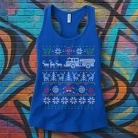 Firefighter Fire Truck Pulled By Reindeer Ugly Christmas Gift Women's Tank Top thumb 3