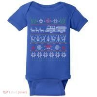 Firefighter Fire Truck Pulled By Reindeer Ugly Christmas Gift Baby Bodysuit thumb 0
