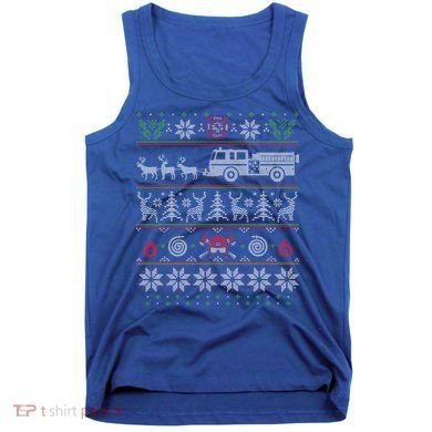Firefighter Fire Truck Pulled By Reindeer Ugly Christmas Gift Tank Top