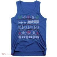 Firefighter Fire Truck Pulled By Reindeer Ugly Christmas Gift Tank Top thumb 0