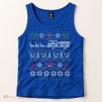 Firefighter Fire Truck Pulled By Reindeer Ugly Christmas Gift Tank Top thumb 2