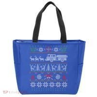 Firefighter Fire Truck Pulled By Reindeer Ugly Christmas Gift Tote Bag thumb 0