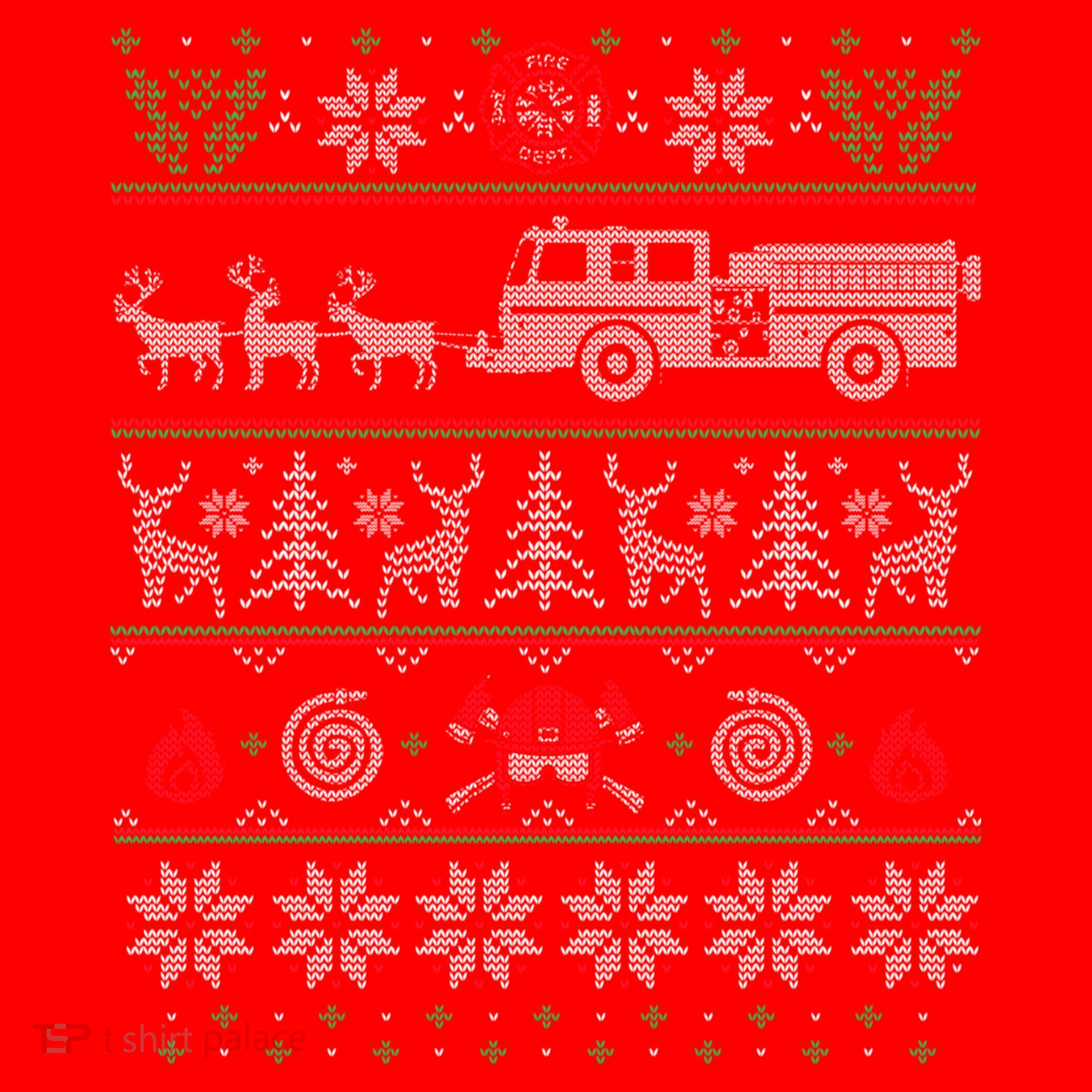 Firefighter Fire Truck Pulled By Reindeer Ugly Christmas Gift Santa Hat