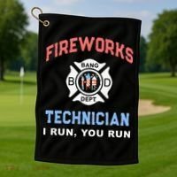 Funny FIREWORKS TECHNICIAN America Firefighter Pyro Expert Golf Towel thumb 1