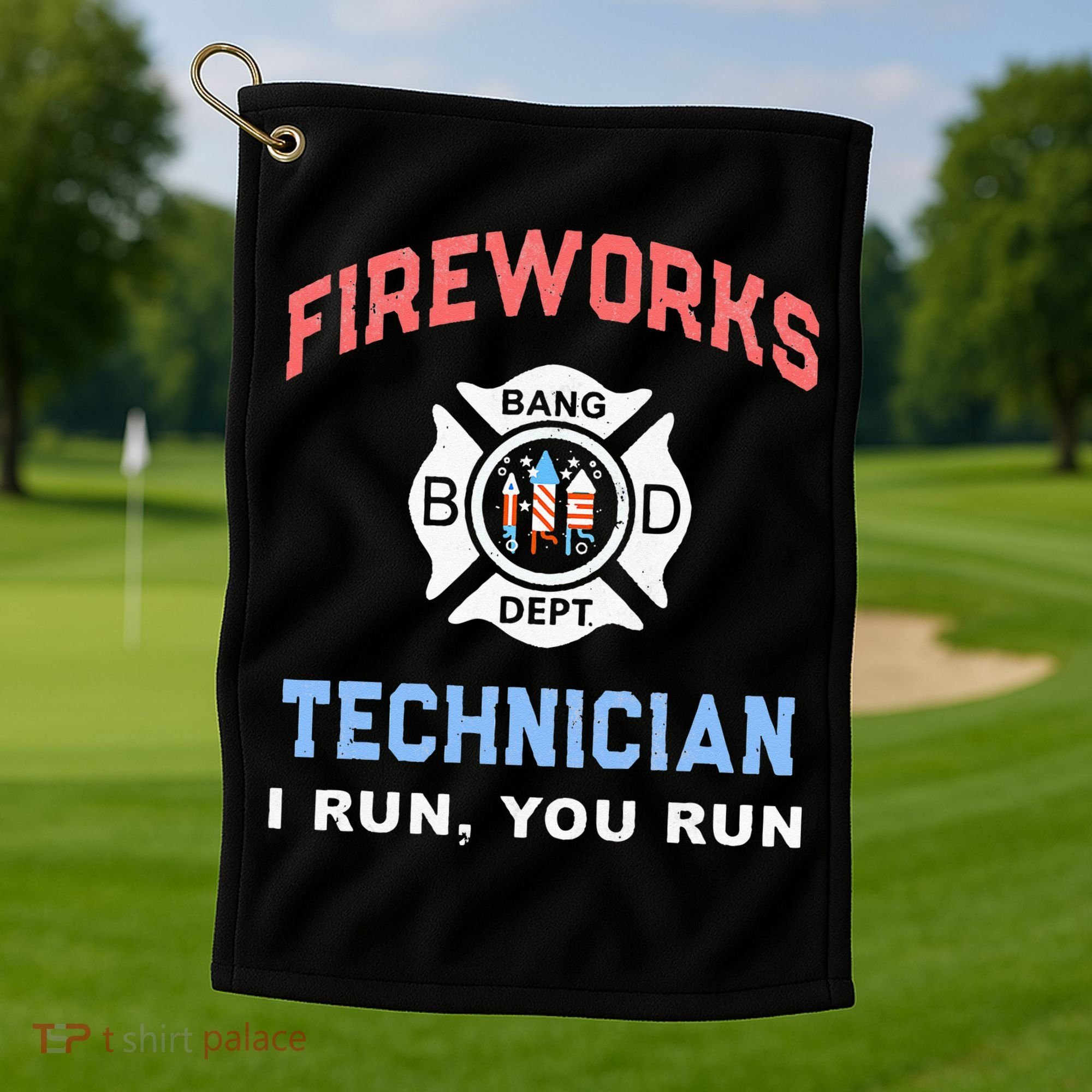 Funny FIREWORKS TECHNICIAN America Firefighter Pyro Expert Golf Towel