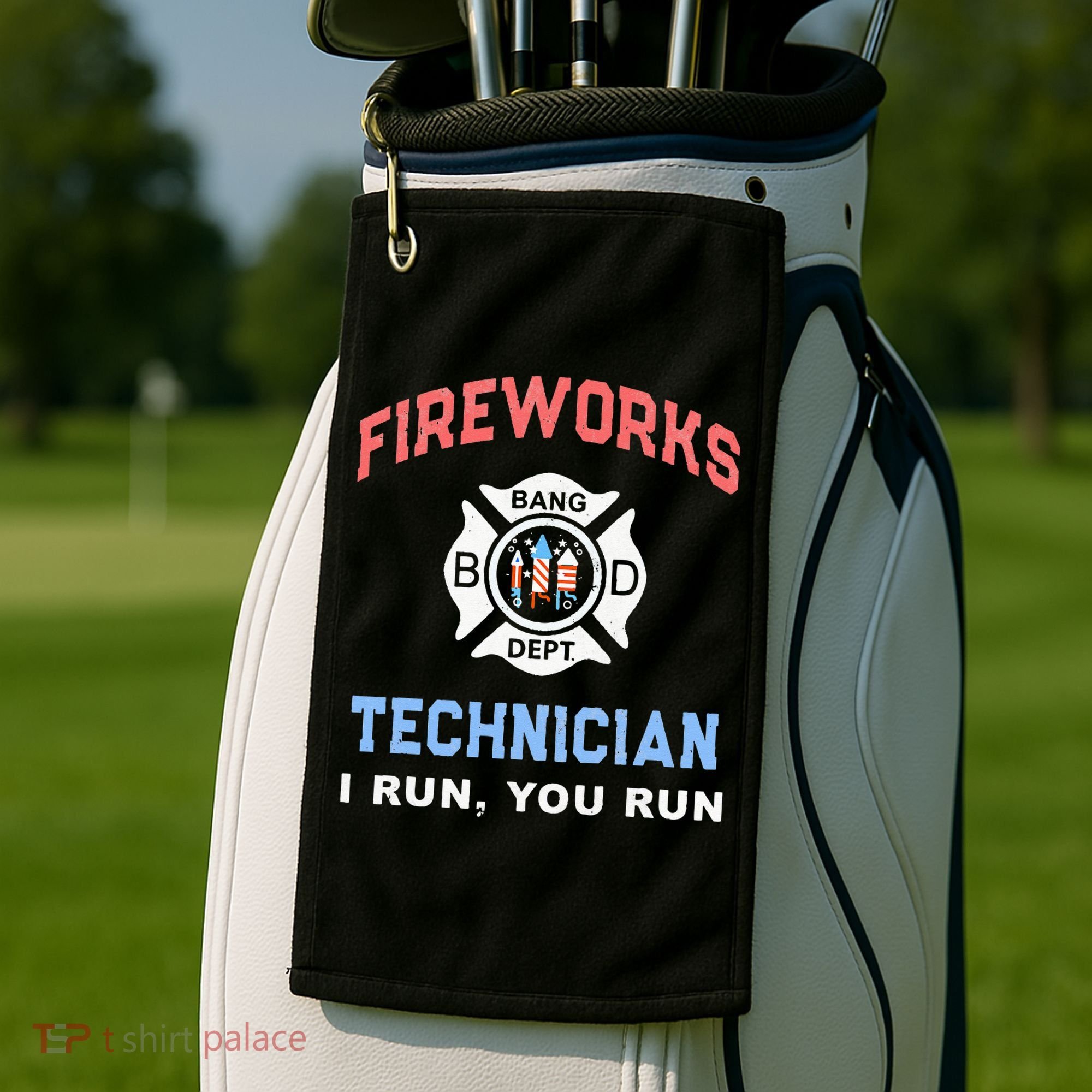 Funny FIREWORKS TECHNICIAN America Firefighter Pyro Expert Golf Towel