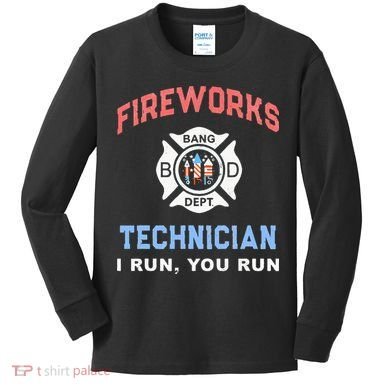 Funny FIREWORKS TECHNICIAN America Firefighter Pyro Expert Kids Long Sleeve Shirt