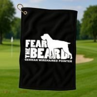 Funny Fear The Beard Gift Funny German Wirehaired Pointer Gift Golf Towel thumb 1
