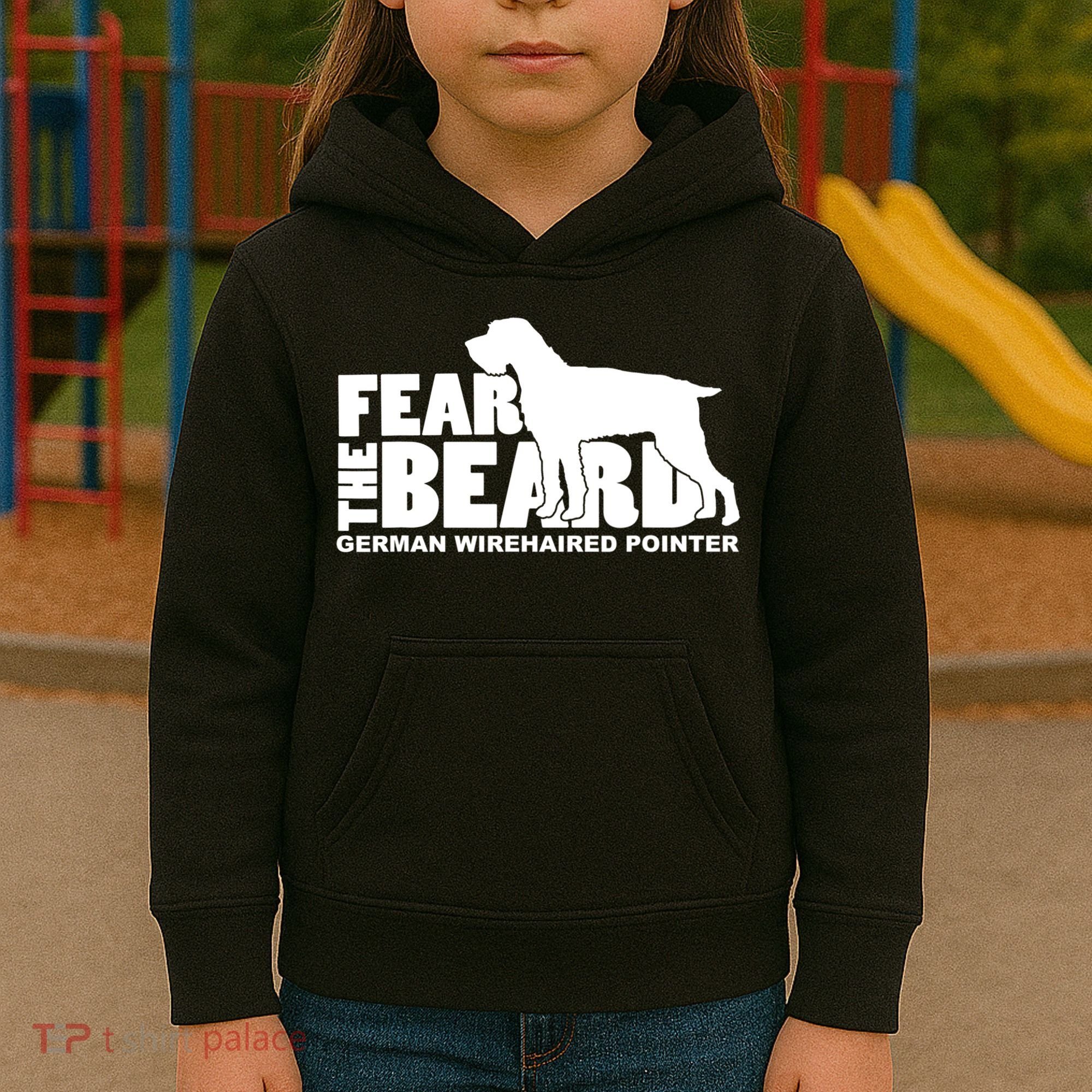 Funny Fear The Beard Gift Funny German Wirehaired Pointer Gift Kids Hoodie