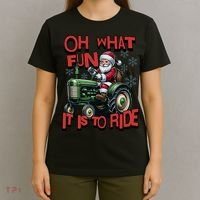 Farm Fun To Ride Santa Tractor Christmas T-Shirt thumb 4