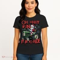 Farm Fun To Ride Santa Tractor Christmas Women's T-Shirt thumb 4