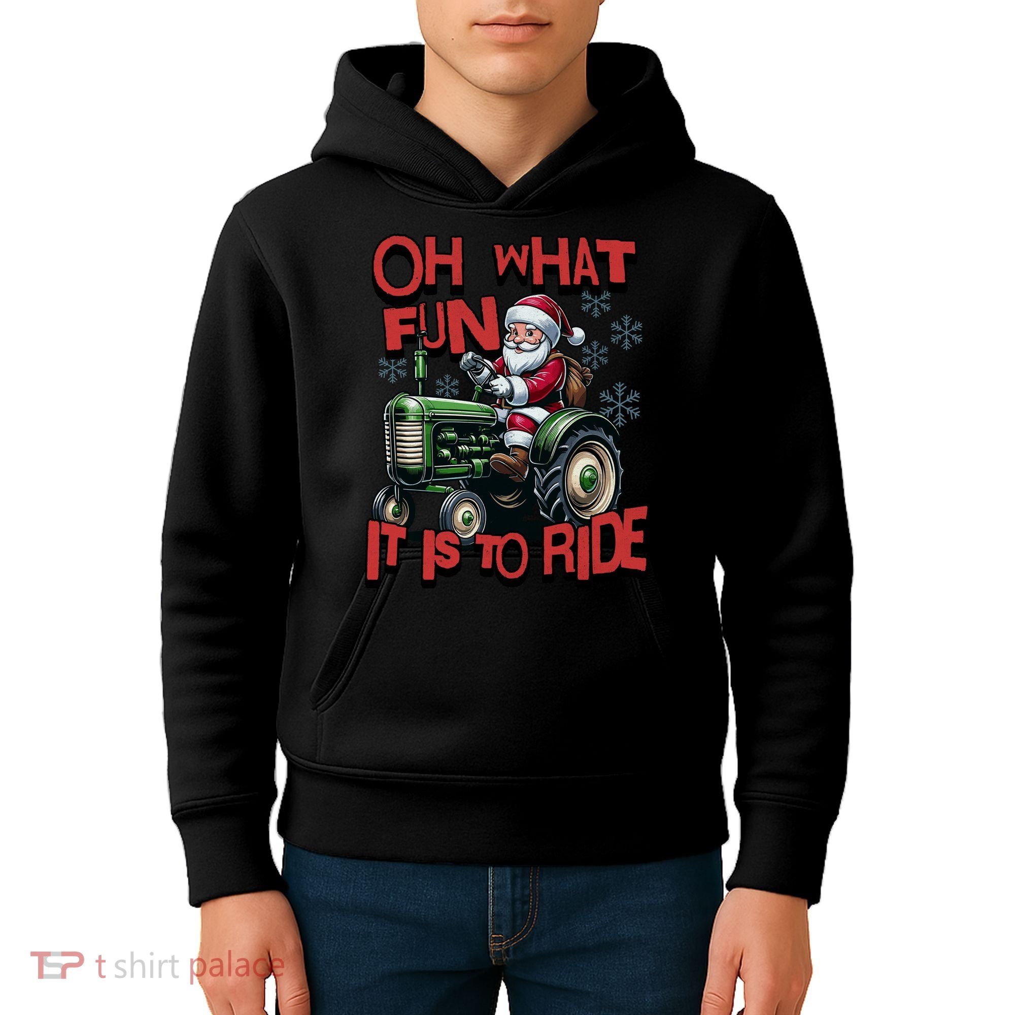 Farm Fun To Ride Santa Tractor Christmas Kids Hoodie